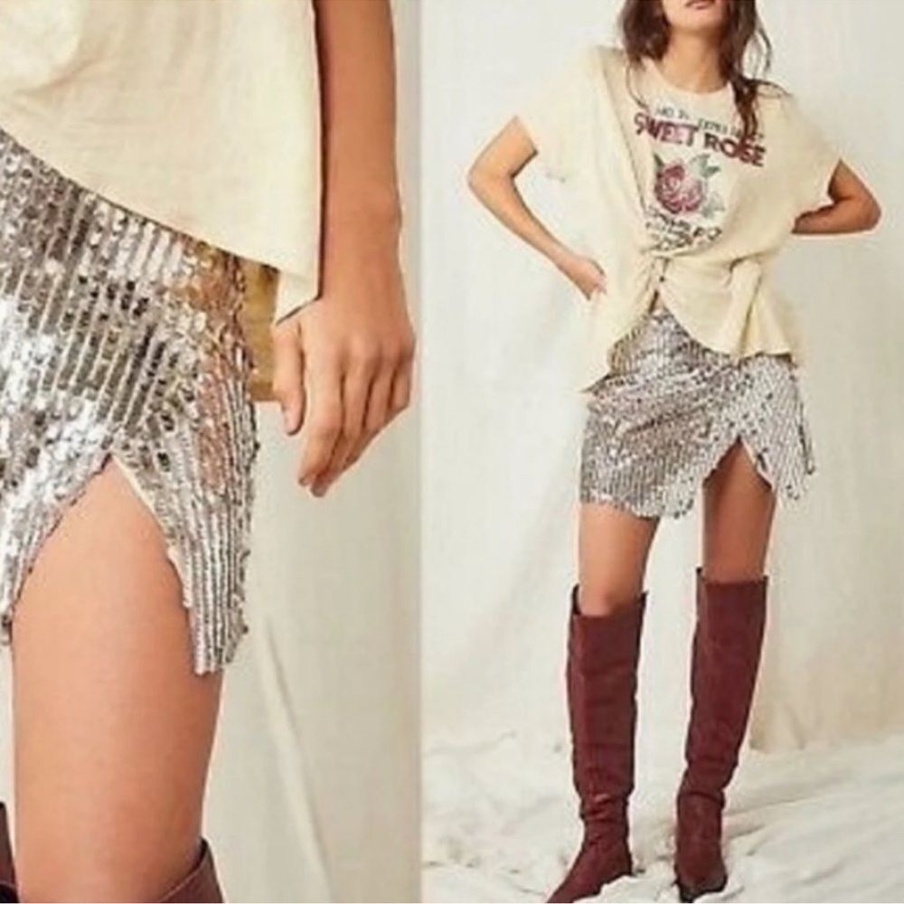 Free People Seashell Sequin Mini Skirt size 2 - Picture 2 of 2